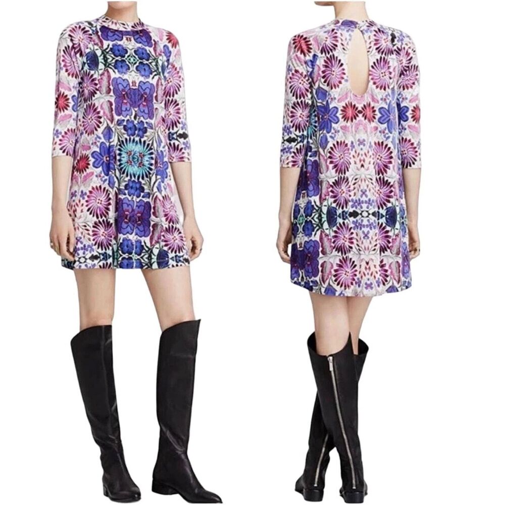Free People Womens New Romantics Fiesta Floral Mini Swing Dress Purple Size S